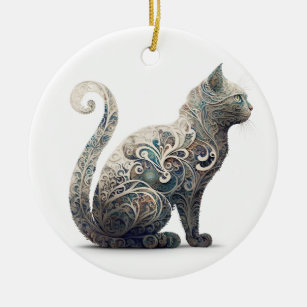 Paisley Profile Cat Ceramic Ornament