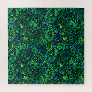 Paisley Profusion Vibrant Floral Blue Green Jigsaw Puzzle