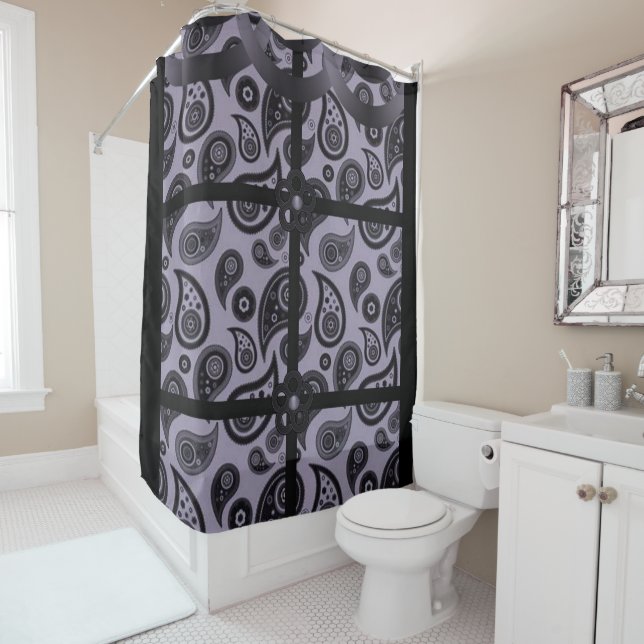 Paisley purple black  showercurtain shower curtain (In Situ)