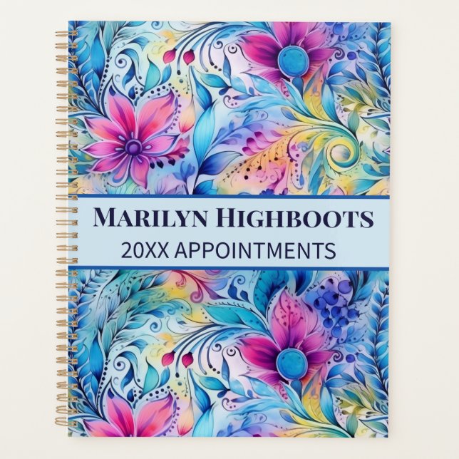 Paisley Purple Flowers with Blue Leaves Planner (Front)