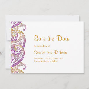 Paisley Purple & Gold Indian Wedding Save The Date