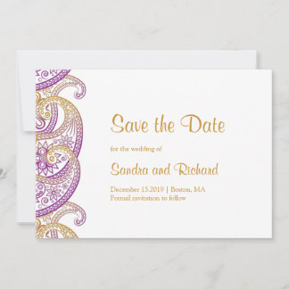 Paisley Purple & Gold Indian Wedding Save The Date