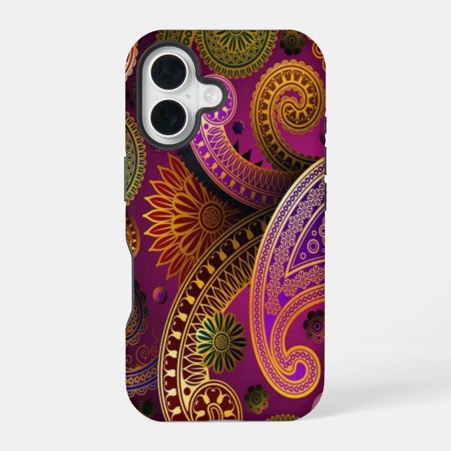 Paisley Purple Green iPhone 16 Case (Back)