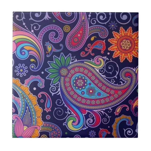 Paisley Purple pink Ceramic Tile (Front)