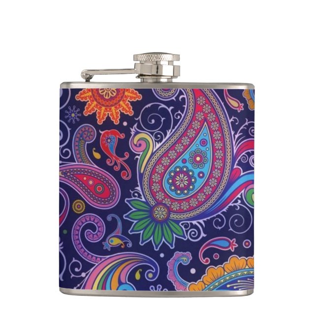 Paisley Purple pink Hip Flask (Front)
