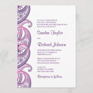 Paisley Purple & Pink Traditional Indian Wedding Invitation