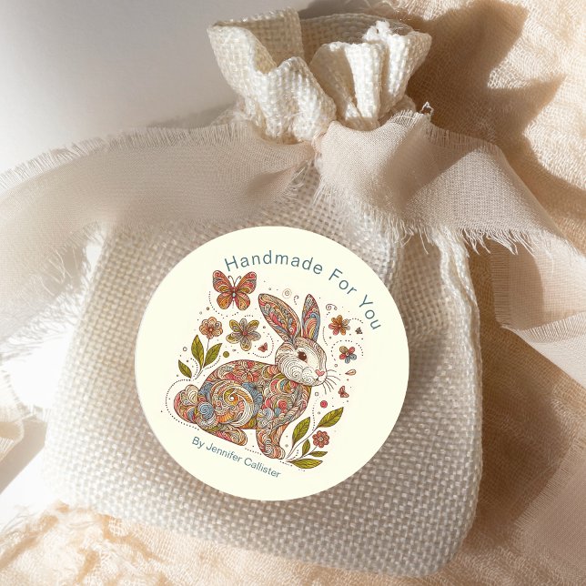 Paisley Rabbit "Handmade For You" Marketing Classic Round Sticker (Creator Uploaded)