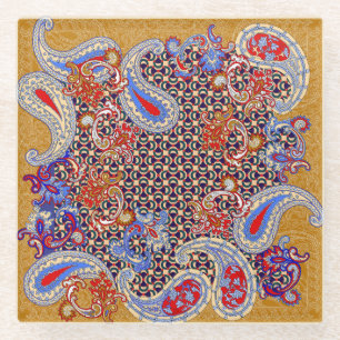 Paisley Scarf: Multicolor Fabric Design Glass Coaster