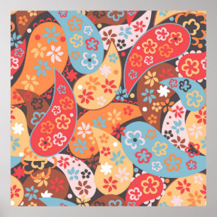 Paisley seamless pattern, colourful vintage hand d poster