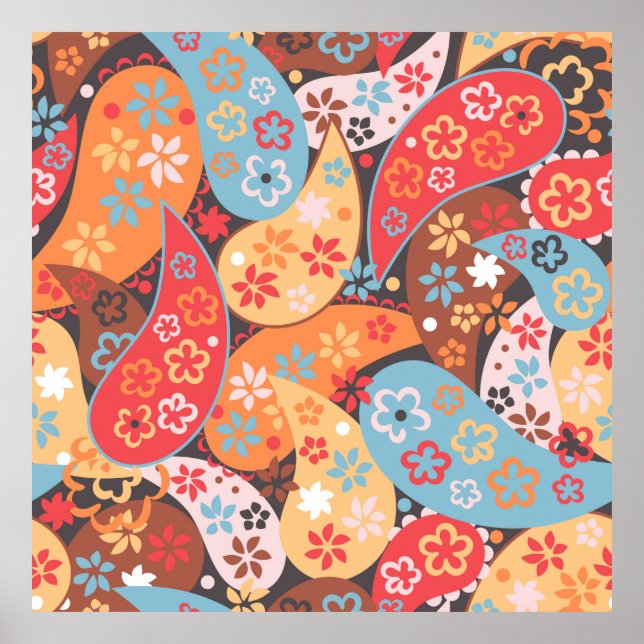 Paisley seamless pattern, colourful vintage hand d poster (Front)