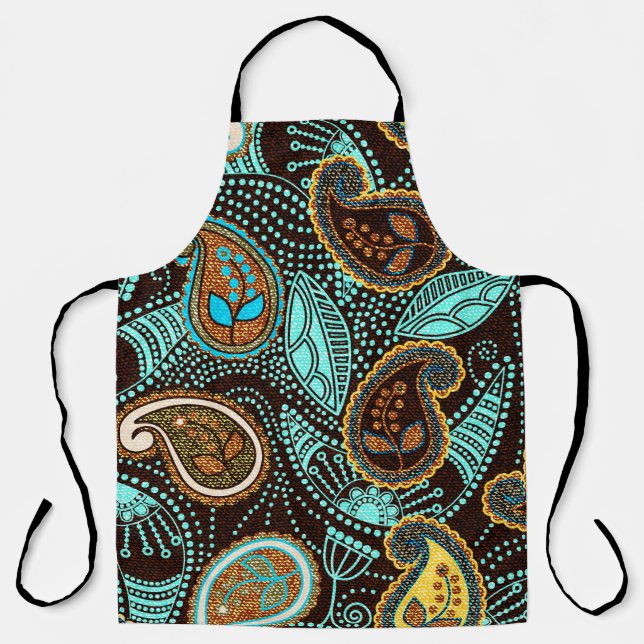 Paisley seamless pattern, jeans texture effect  apron (Front)