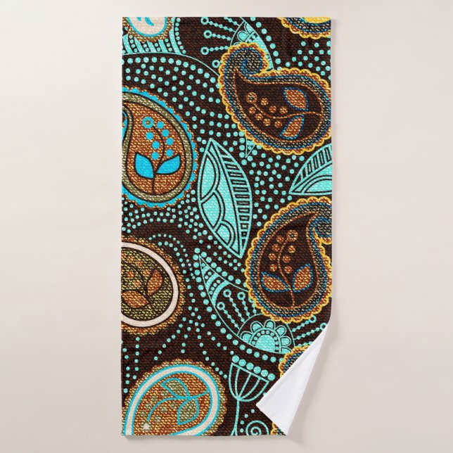 Paisley seamless pattern, jeans texture effect  bath towel (Bath Towel)