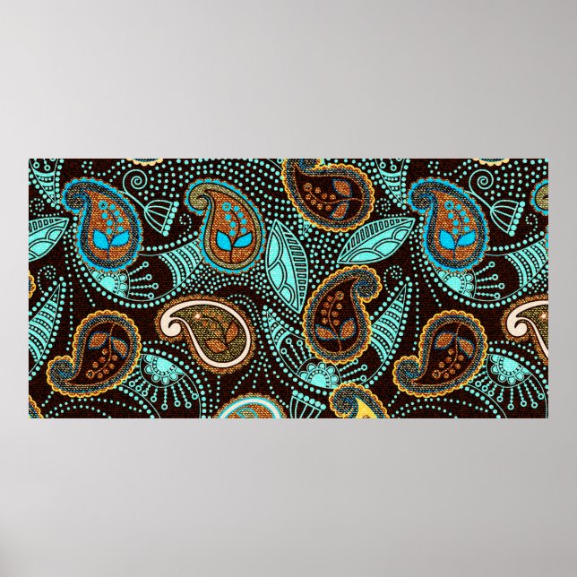 Paisley seamless pattern, jeans texture effect  poster (Front)