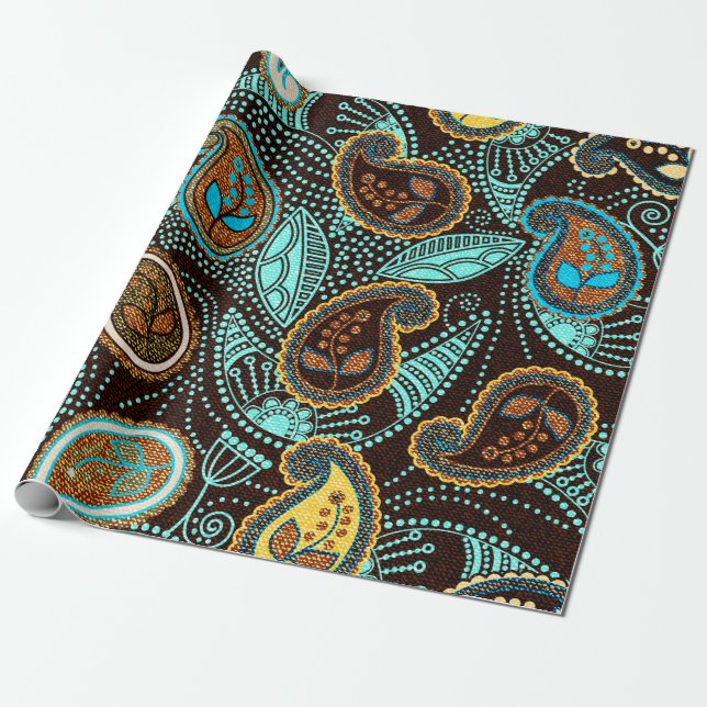 Paisley seamless pattern, jeans texture effect  wrapping paper (Unrolled)
