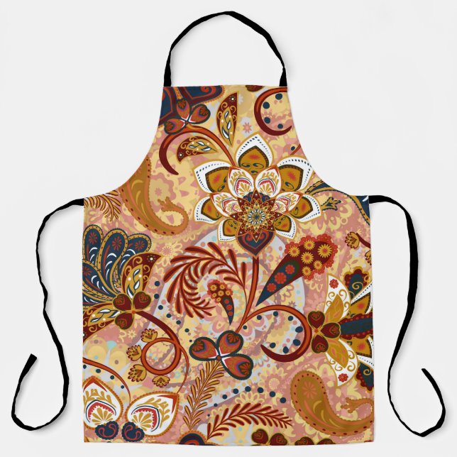 Paisley seamless pattern with flowers in indian st apron (Front)