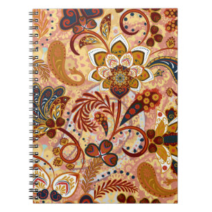 Paisley seamless pattern with flowers in indian st notebook