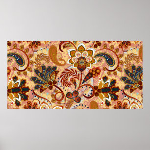 Paisley seamless pattern with flowers in indian st poster