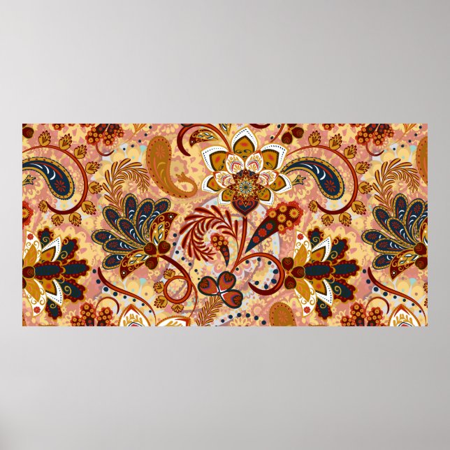 Paisley seamless pattern with flowers in indian st poster (Front)