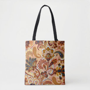 Paisley seamless pattern with flowers in indian st tote bag