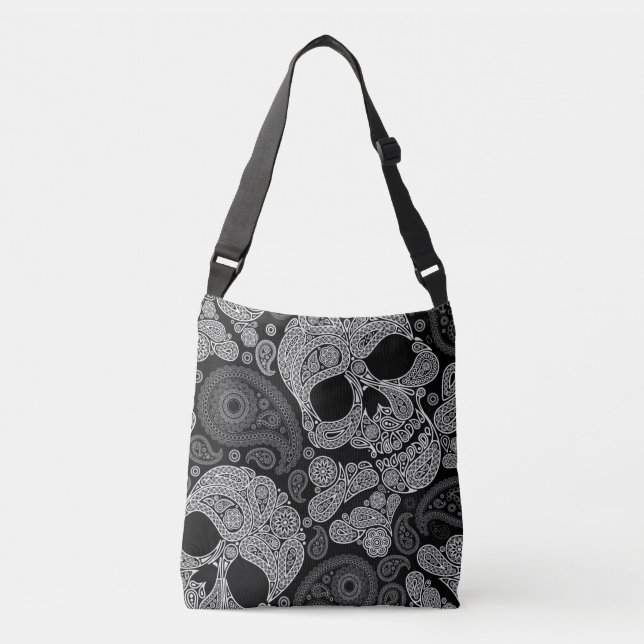 Paisley Skull Black Crossbody Bag (Front)