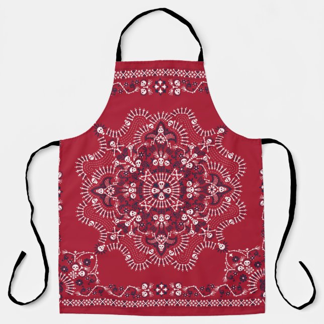 Paisley, skulls, bandanna, square design. apron (Front)
