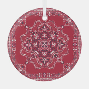 Paisley, skulls, bandanna, square design. glass tree decoration