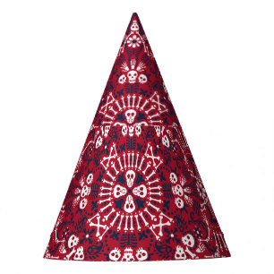 Paisley, skulls, bandanna, square design. party hat