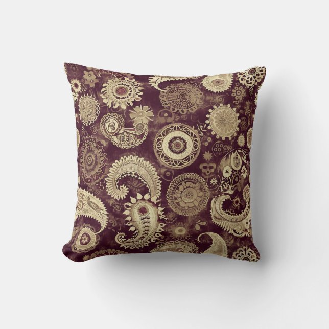 Paisley Steampunk Throw Pillow (Front)