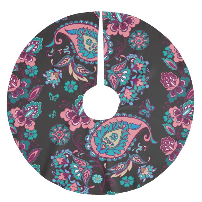 Paisley Stripe: Black Decorative Seamless Brushed Polyester Tree Skirt (Front)