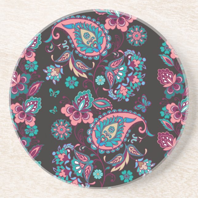 Paisley Stripe: Black Decorative Seamless Coaster (Front)