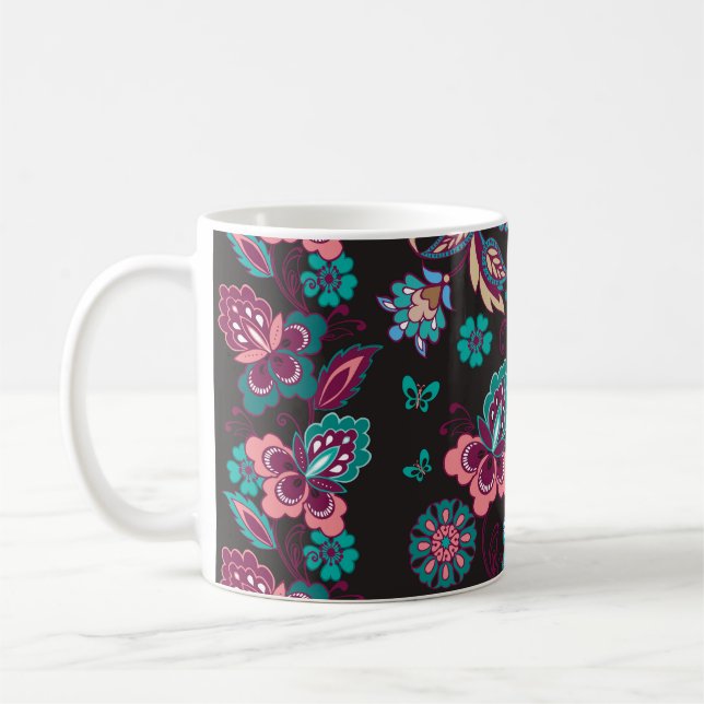 Paisley Stripe: Black Decorative Seamless Coffee Mug (Left)