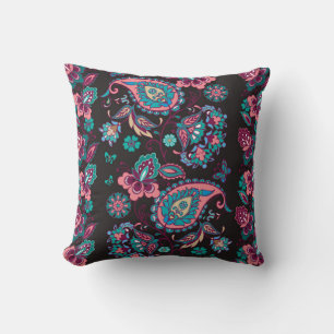 Paisley Stripe: Black Decorative Seamless Cushion