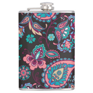 Paisley Stripe: Black Decorative Seamless Hip Flask