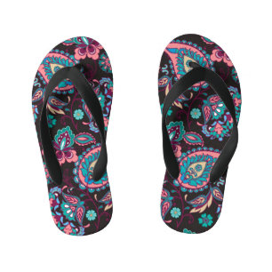 Paisley Stripe: Black Decorative Seamless Kid's Thongs