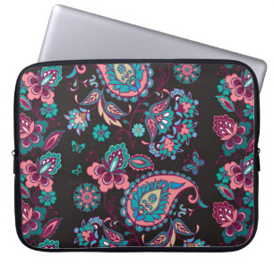 Paisley Stripe: Black Decorative Seamless Laptop Sleeve