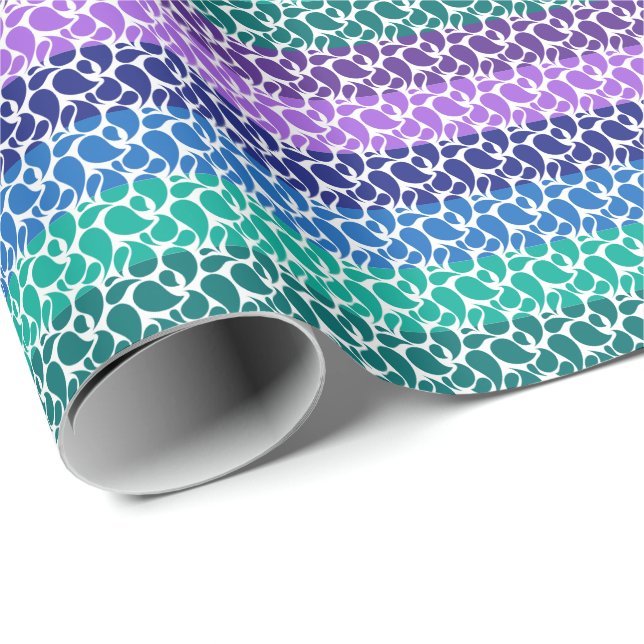 Paisley Stripes in Modern Purple Blue Green White Wrapping Paper (Roll Corner)
