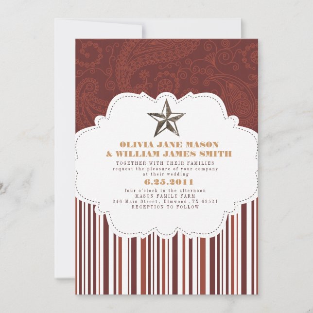 Paisley Stripes Wedding Invitation (Front)