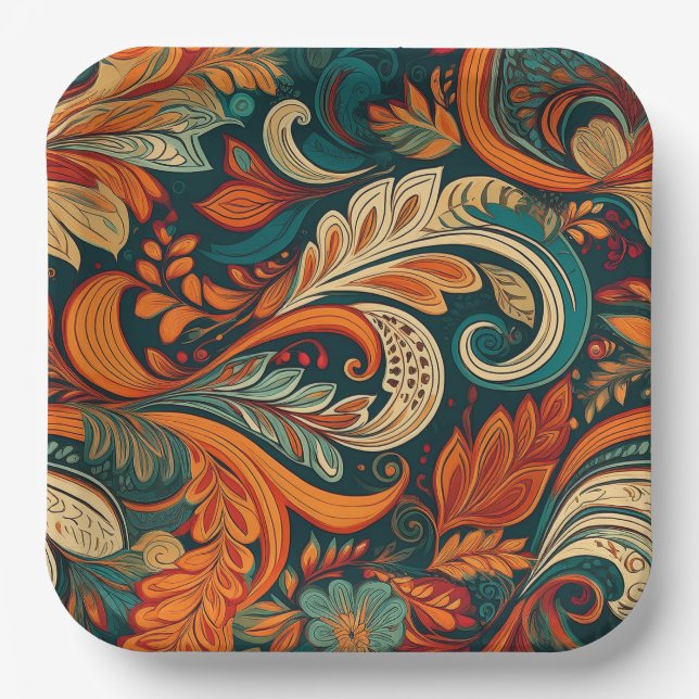 Paisley Swirl Paper Plate (Front)