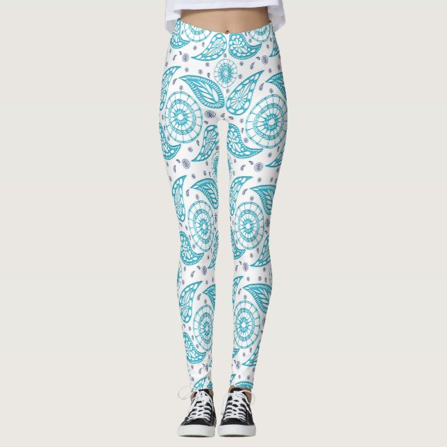 Paisley teal pattern. leggings (Front)