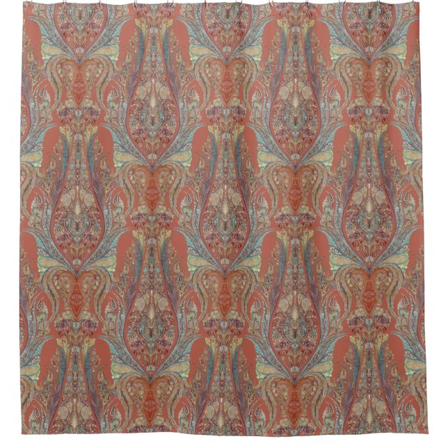 Paisley Terracotta Modern Vintage Kashmir Pattern Shower Curtain (Front)
