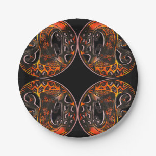 Paisley tortoise shell boho black orange fall paper plate
