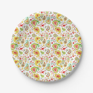 Paisley watercolor Christmas colourful custom Paper Plate