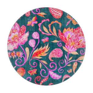 Paisley Watercolor Floral Pattern Tile Cutting Board
