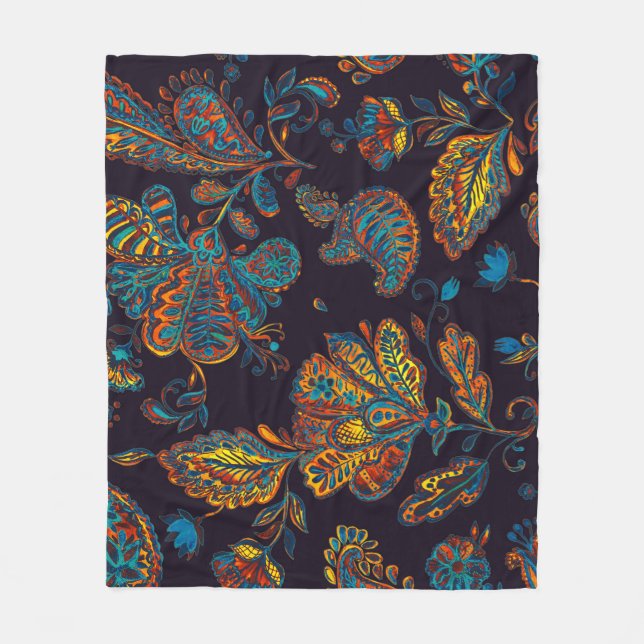 Paisley watercolor: floral pattern tile fleece blanket (Front)