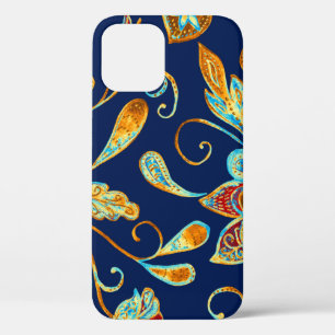 Paisley watercolor floral pattern tile: flowers, f iPhone 12 case
