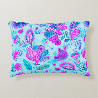 Paisley watercolor floral pattern tile: flowers, f decorative cushion