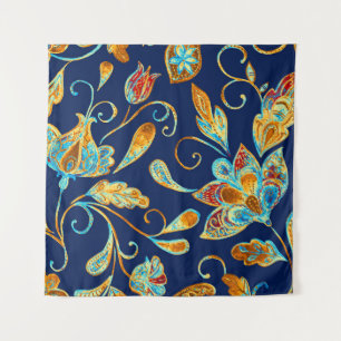 Paisley watercolor floral pattern tile: flowers, f tapestry