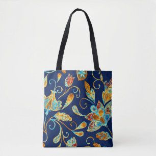 Paisley watercolor floral pattern tile: flowers, f tote bag