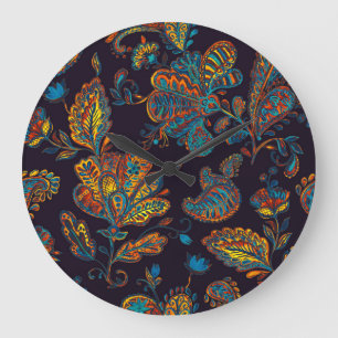 Paisley watercolor: floral pattern tile large clock