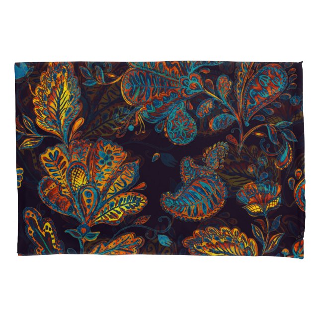 Paisley watercolor: floral pattern tile pillowcase (Front)